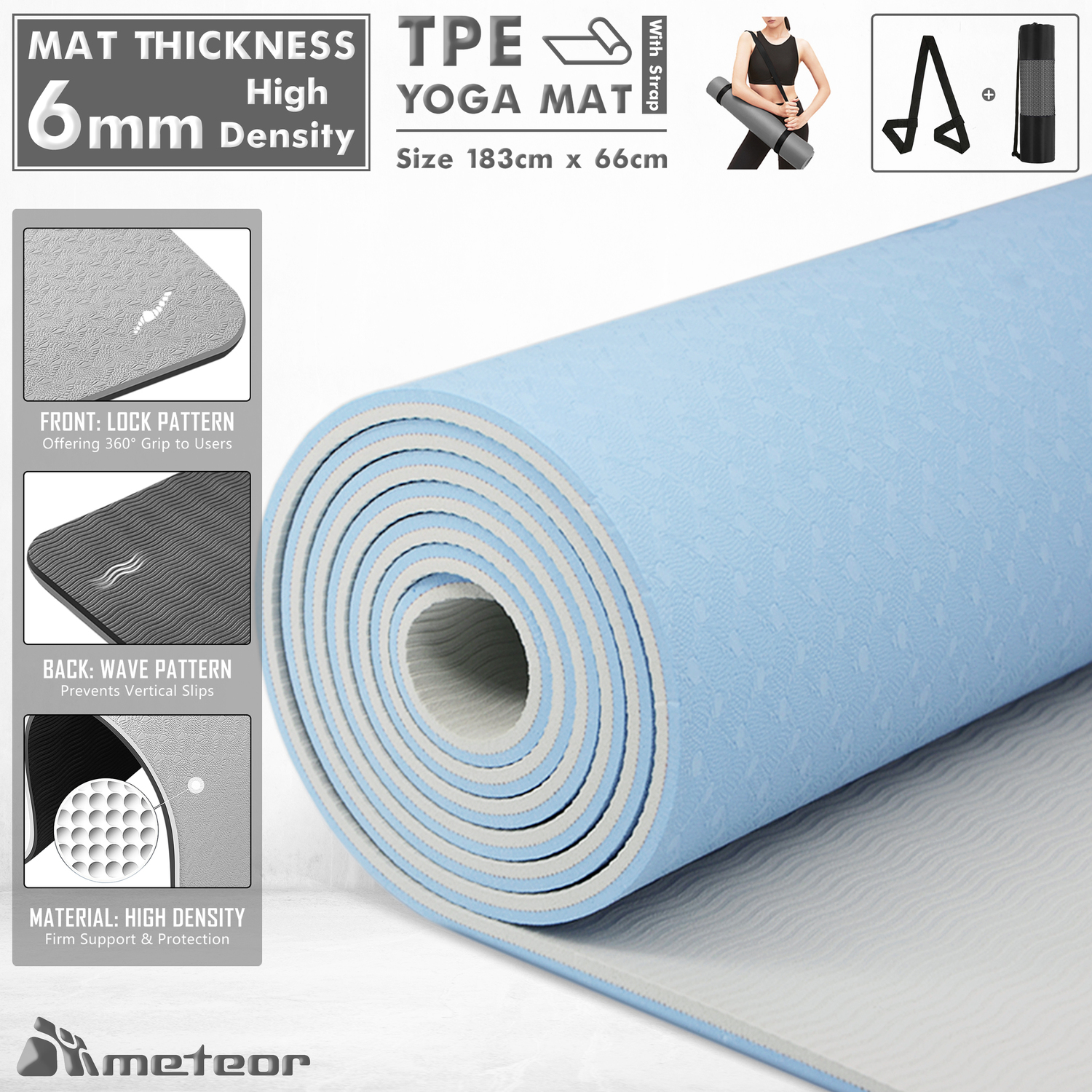 METEOR Non-slip Yoga Mat,Thick Yoga Mat,TPE Yoga Mat,6mm Yoga Mat